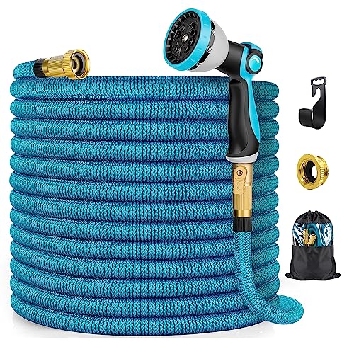 TIAXU Flexibler Gartenschlauch 30M 100FT Gardena Schlauch Wasserschlauch Flexibel Dehnbar Mit 10 Funktionen Brause Und Schnelladaptern Sprühschlauch Zoll Hochwertigem Messing