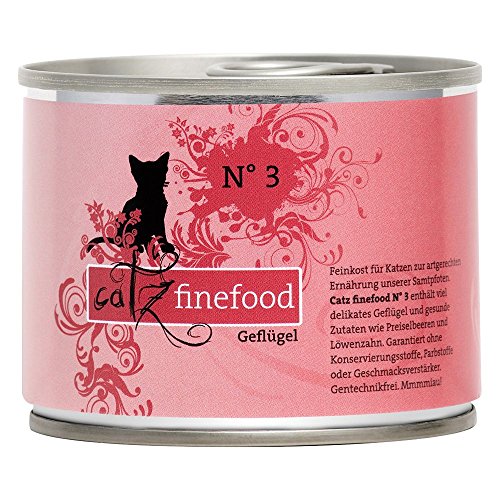 catz finefood N 5 Lachs Geflügel Feinkost Katzenfutter nass verfeinert mit Spinat Tomate 6 x 200g Dosen