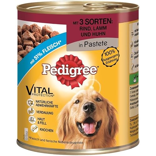 Mars Dog Pedigree Dose Adult 3 Sorten Rind Lamm Huhn 800g Menge 12 je Bestelleinheit