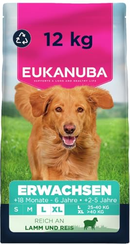 Eukanuba Hundefutter Trocken mit Lamm und Reis für große Rassen - Premium Trockenfutter für ausgewachsene Hunde 12 kg