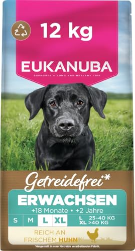 Eukanuba Hundefutter getreidefrei mit frischem Huhn für große Rassen Premium Trockenfutter ohne Getreide für ausgewachsene Hunde 12 kg