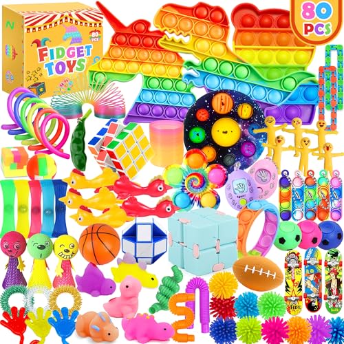 Chennyfun Stressabbau Set 80Pcs Zappeln Infinity Cube Sensorisches Einhorn Für Angst Mit Angstlust Autismus ADHS