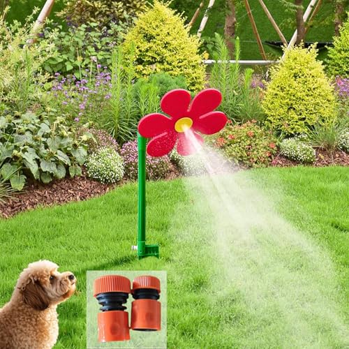 Wassersprinkler Kinder Outdoor Crazy Daisy Rasensprenger Kinder Wassersprinkler Tanzende Blume Rasensprenger Wasserspielzeug mit Gartenschlauch Anschluss Rot