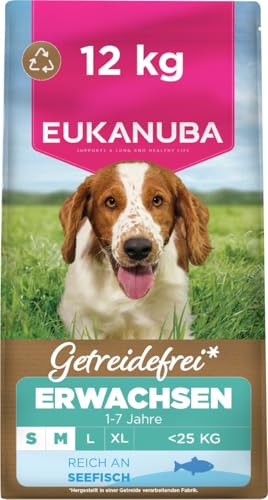 Eukanuba Hundefutter getreidefrei mit Fisch für kleine und mittelgroße Rassen Premium Trockenfutter ohne Getreide für ausgewachsene Hunde 12 kg