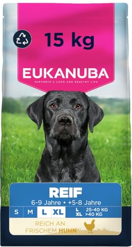 Eukanuba Hundefutter Trocken mit frischem Huhn für große Rassen Premium Trockenfutter für reife Hunde 15 kg