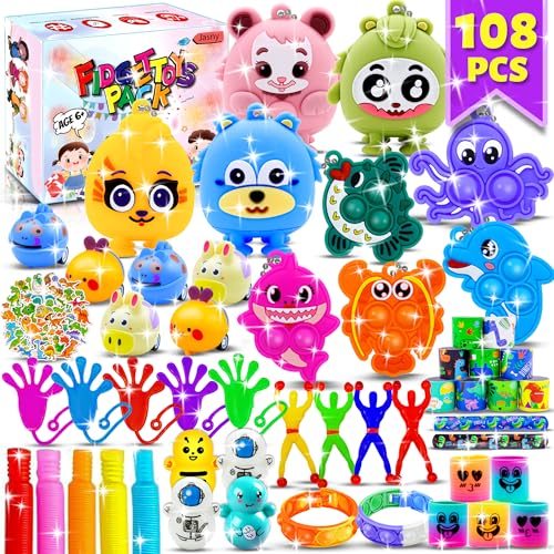 108pcs Party Favors for Kids Pack Stocking Stuffers Birthday Gift Carnival Reward Prize Treasure Box Goodie Bag Stuffers Fillers for Kids 6 12