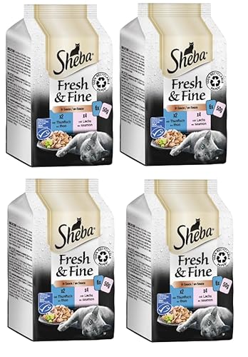SHEBA Portionsbeutel Multipack Fresh Fine in Sauce - Verschiedene Geschmacksrichtungen 4x6x 50g Thunfisch Lachs