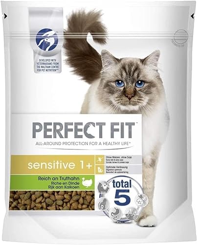 Sensitive 1 Trockenfutter für Erwachsene Sensible Katzen ab 1 Jahr Reich an Truthahn Ohne Weizen und Soja Unterstützt die Verdauung 750 g