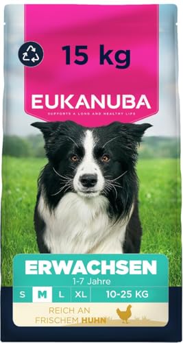Eukanuba Hundefutter Trocken mit frischem Huhn für mittelgroße Rassen Premium Trockenfutter für ausgewachsene Hunde 15 kg