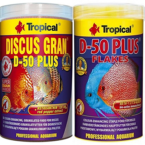 Tropical 1 Liter Discus Gran D - 50 Plus 1 Liter Discus Flocken D- 50 2 er Set Diskus Fischfutter