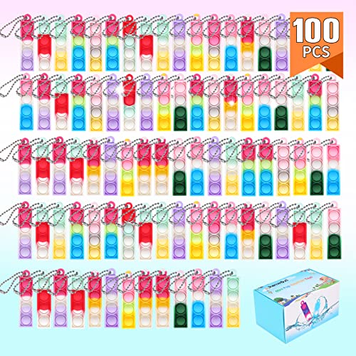 100 PCS Mini Pop Fidget It Spielzeug Schlüsselanhänger Silikon Regenbogen Stressabbau Handspielzeug Schreibtisch-Spielzeug Wrap Pop Stress Reliever für Kinder Erwachsene