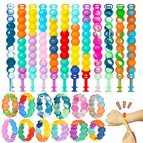 Steemjoey 24 Pieces Fidget Toy Set Pop Bubble Fidget Armband Spielzeug Pop Armband Kinder Set Anti-Stress Toy Fidgets Toys for Children and Adults