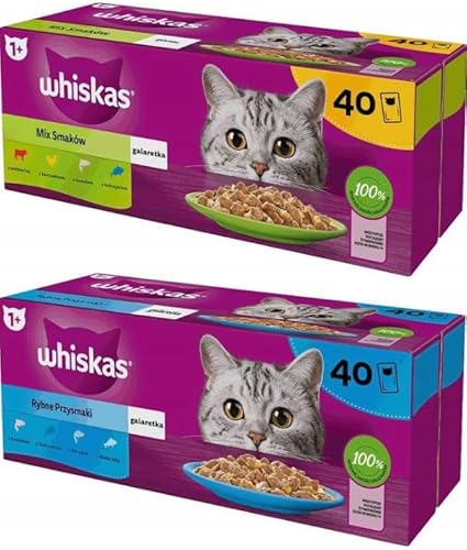 Whiskas Nassfutter für ausgewachsene Katzen Geschmacksmischung in Gelee 80 Beutel 85 g 2-er Pack Fisch- und Gemischte Auswahl
