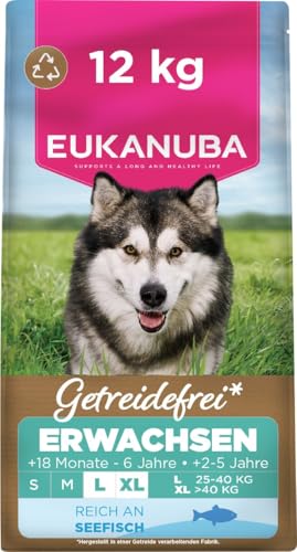 Eukanuba Hundefutter getreidefrei mit Fisch für große Rassen Premium Trockenfutter ohne Getreide für ausgewachsene Hunde 12 kg