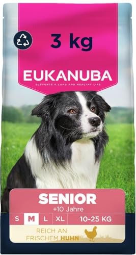 Eukanuba Senior Hundefutter mit frischem Huhn für mittelgroße Rassen Premium Trockenfutter für ältere Hunde 3 kg