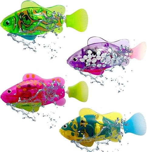 ADDLIVE 4 Stück Robo Fish Elektrische Fische für Katzen Wasser Roboter Fisch Spielzeug mit Leuchtende Schwimmende Fische Spielzeug Katze Interaktives Spielzeug
