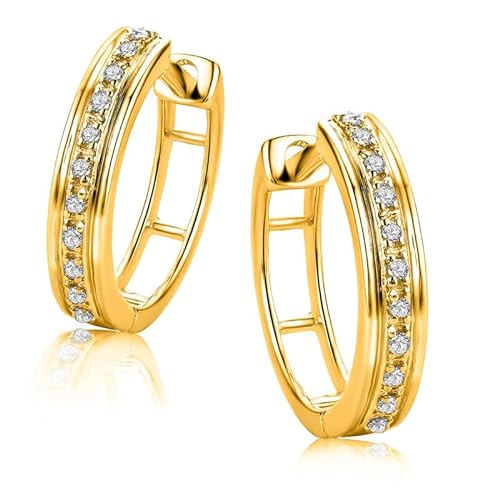 Orovi Creolen aus 9 Karat Gelbgold 375 Ohrringe Gold Damen mit Brillanten hypoallergen handgemacht Hoop Goldohrringe mit Klappbügel in hochwertiger Schmuckschachtel 13 x 3 mm
