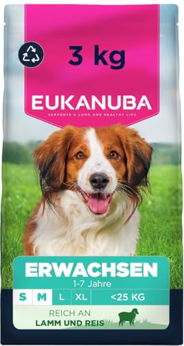 Eukanuba Hundefutter Trocken mit Lamm und Reis für kleine und mittelgroße Rassen - Premium Trockenfutter für ausgewachsene Hunde 3 kg