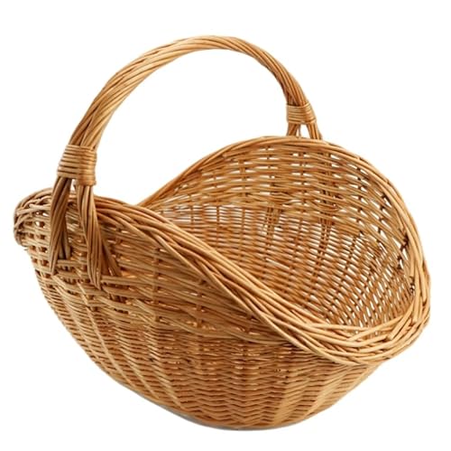 MIKONI Weidenkorb Kaminholzkorb Weide Holzkorb Brennholz Korb Weidenkorb Deko Tragekorb Kaminholz Rattankorb Feuerholzkorb Brennholzkorb 60 x 47 x 43 cm