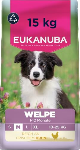 Eukanuba Welpenfutter mit frischem Huhn für mittelgroße Rassen Premium Trockenfutter für Junior Hunde 15 kg