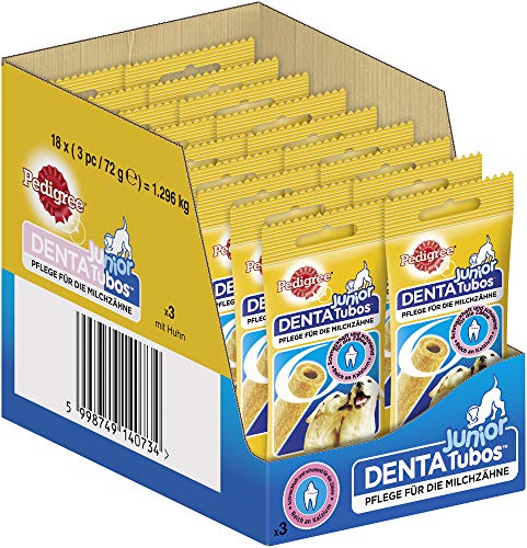 Pedigree Junior Hundesnack Dentatubos für die Milchzähne reich an Kalzium 54 Stück 18 x 3 Stück