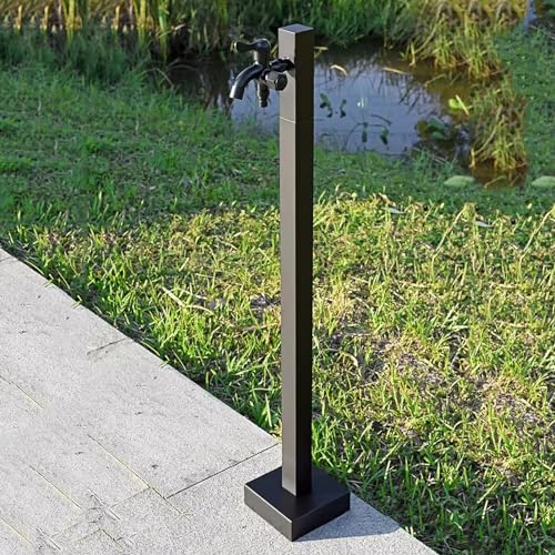 Generisch Freistehender Schlauchhalter aus Edelstahl mit Zwei Wasserhähnen für die Gartenbewässerung Langlebig rostbeständig praktisches Gartenzubehör