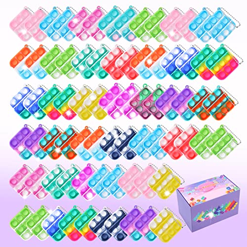 60 Stück Mini Silikon Schlüsselanhänger Toys Mini Squeeze Pop Push It Fidget Toys Spielzeug mit Schlüsselbund Poppet Bubble Finger Toys Stress Reliever Anti-Angst für Kinder Erwachsene