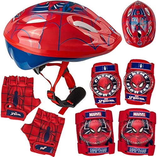 alles-meine.de GmbH 7 TLG. Set - Sicherheitsset - Kinderhelm Fahrradhelm Fahrradhandschuhe Knie Ellenbogenschützer - Spider-Man - Gr. 52-56 - Circa 3 bis 15 Jahre - Gr..