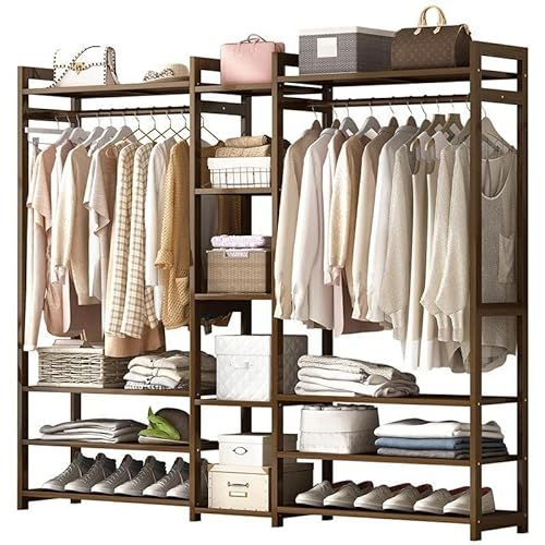 Bambus Kleiderschrank Kleiderständer   Moderne offene Garderobe Schuhregal Haken Bis 120kg Tragkraft Stilvoller Schrank Organizer