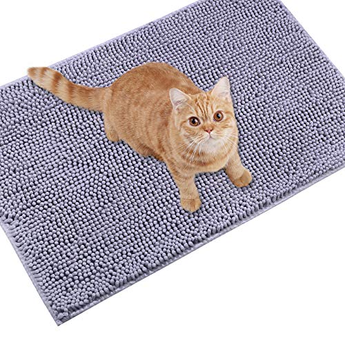 VIVAGLORY Katzenstreu-Matte Streufangmatte 80 50 cm Katzen Katzentoiletten Teppich mit Wasserdichter Rückseite Superweich für Die Pfoten der Katze Maschinenwaschbar Grau