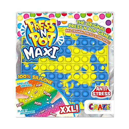 Press N Pop PressNPop Quadrat Craze Maxi XXL Fidget Toy sensorisches Anti Stress Spielzeug für Kinder Erwachsene Bubble Set Quadratform Bunte Motive 37478 Wunderschöne Farbkombinationen