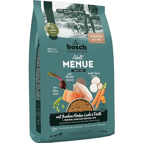 Bosch HPC MENUE Adult mit Nordsee-Lachs Forelle getreidefrei Hundetrockenfutter für ausgewachsene Hunde Aller Rassen 1 x 2 4 kg