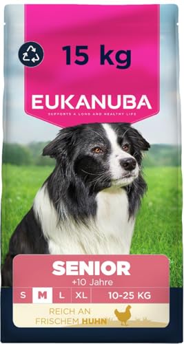 Eukanuba Senior Hundefutter mit frischem Huhn für mittelgroße Rassen Premium Trockenfutter für ältere Hunde 15 kg