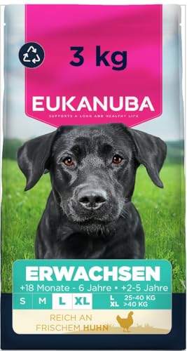Eukanuba Hundefutter Trocken mit frischem Huhn für große Rassen Premium Trockenfutter für ausgewachsene Hunde 3 kg