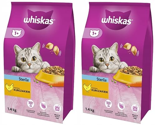 Whiskas Adult 1 Sterile Katzentrockenfutter mit Huhn 2 Beutel 2x1 4kg Hochwertiges Trockenfutter für ausgewachsene sterilisierte BZW. kastrierte Katzen