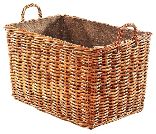 Holztrage Holzkorb für Kaminholz - Rattan Lacak mit abnehmbarem Leinenstoff