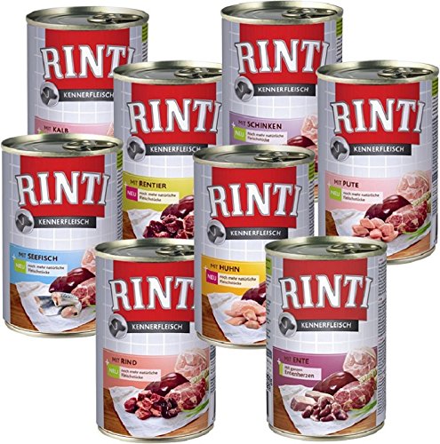 Rinti 40 x 400g Kennerfleisch 5xKalb 5xSeefisch 5xRentier 5xRind 5xSchinken 5xHuhn 5xEnte 5xPute