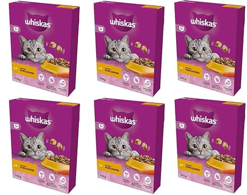 Whiskas Adult 1 Katzentrockenfutter für Erwachsene Katzen mit Huhn 6er Pack 6 x 300 g im Karton