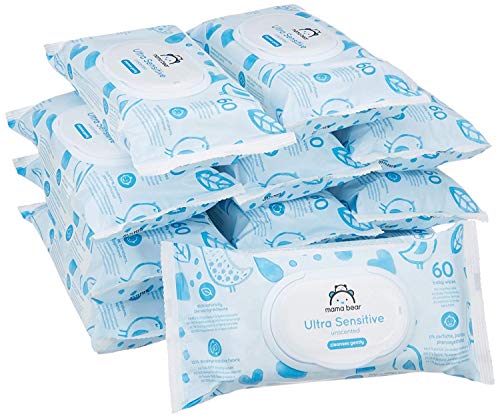 Amazon-Marke: Mama Bear Ultra Sensitive Baby Feuchttücher - 12er Packung (720 Tücher- 100% biologisch abbaubar)