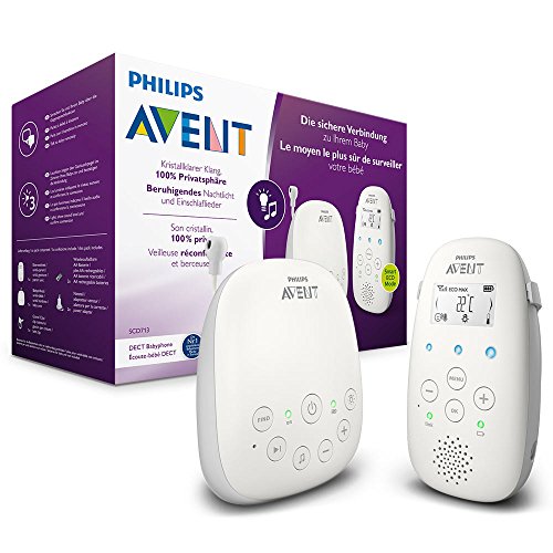 Philips Avent Audio-Babyphone SCD713/26, DECT-Technologie, Eco-Mode, 18 Std. Laufzeit, Gegensprechfunktion, Schlaflieder