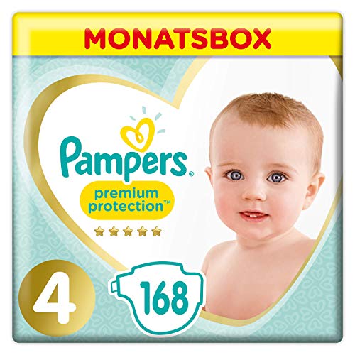 Pampers Premium Protection Windeln, Gr. 4, 9kg-14kg, Monatsbox (1 x 168 Windeln)