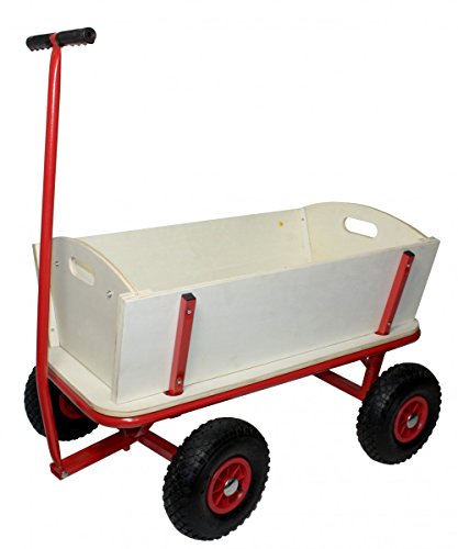 Bollerwagen aus Holz mit Luftreifen und Stahl-Gestell :: Transportwagen belastbar bis 100 kg