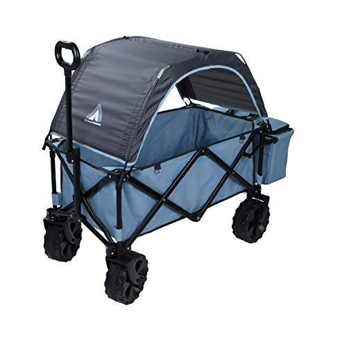 10T Roof Trolley Bollerwagen mit Dach faltbarer Handwagen mit Kühltasche & Heckfach Strandwagen