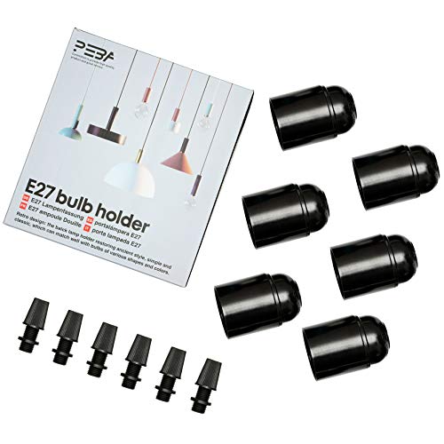 E27 Lampenfassung Glühbirnenfassung E27 Fassung Bakelit Lampensockel Schraubring für DIY-Hängelampen schwarzer Lampenhalter PEBA (6 Pack)