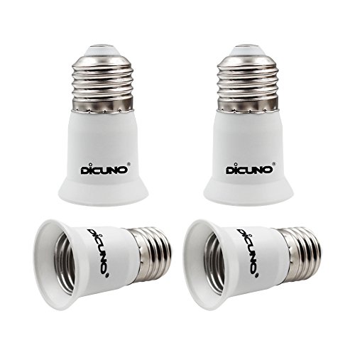 DiCUNO E27 Lampensockel Adapter, E27 3CM Lampenfassung Sockel, 0-250v, Socket Extender für LED Birnen und CFL Birnen, E27 auf E27 Konverter,4-Pack