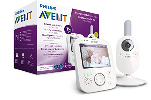 Philips AVENT SCD843/26 Video-Babyphone, 3,5 Zoll Farbdisplay, Eco-Mode, Gegensprechfunktion, Nachtlicht, weiß-grau