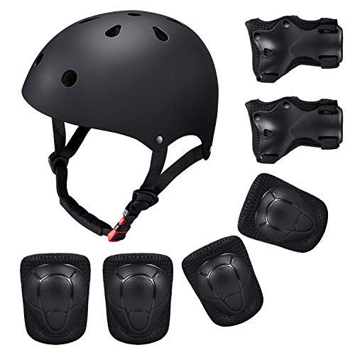 SKL Kinder Sport-Schutzausrüstung 7PCS Knieschoner Ellenbogenschoner Handgelenkschutz Helm Schutzset Skateboard Rollerblades Radfahren Reiten Radfahren Fahrrad und Outdoor-Aktivitäten