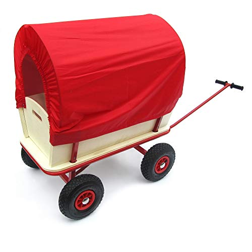 JOM Bollerwagen, Transportwagen Handwagen Wagen aus Holz mit Metallrahmen und Plane rot