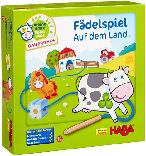 Haba 5580 - Meine erste Spielwelt Bauernhof Fädelspiel auf dem Land, liebevoll gestaltetes Lernspiel und Motorikspielzeug ab 18 Monaten, Holzspielzeug mit Bauernhofmotiven