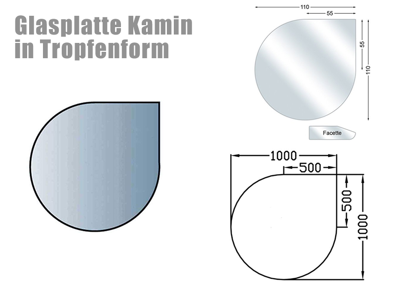 Tropfenform Glasplatte fÃ¼r Kamin